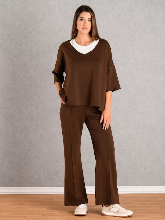 Women's Crop Top with V Neckline Brown