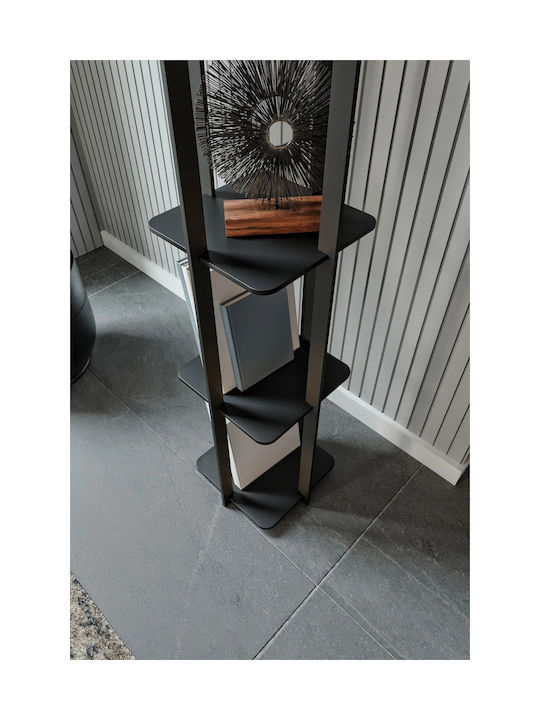 Rustic Industrial Floor Lamp Wooden Shelves – Black Metal & Warm Light 25x25x135cm