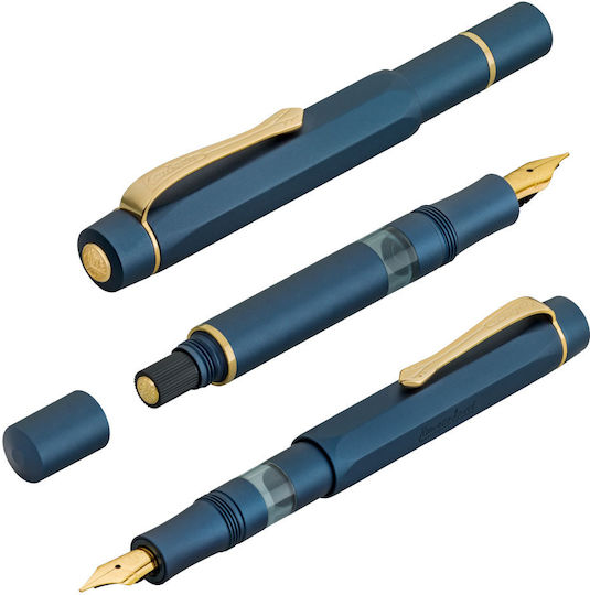Kaweco Piston Sport Al Navy-auriu Set Starter Stilou Cu Cerneală Ef Extra Fine