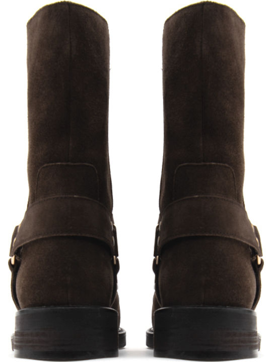 Wildleder Damen Biker-Stiefel Braun