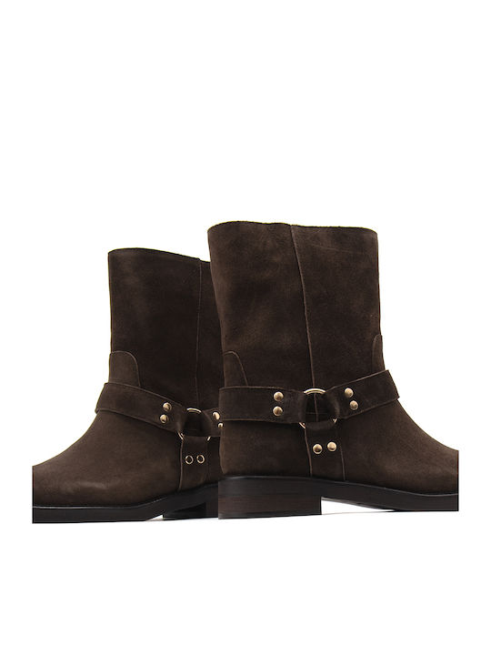 Wildleder Damen Biker-Stiefel Braun