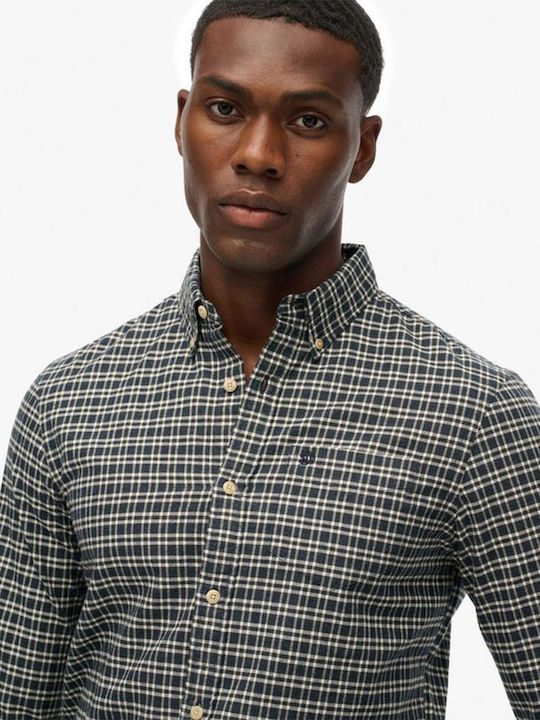 D2 Stud Long Sleeve Checked Navy Blue Shirt