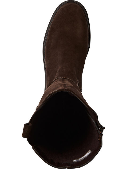 Leather Medium Heel Women's Boots Brown