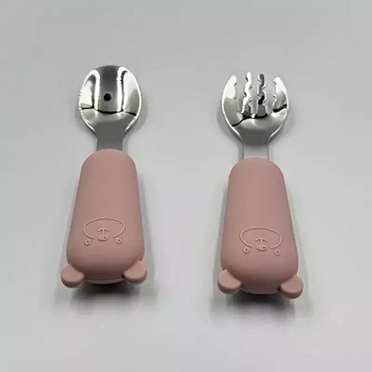 Pandaboo Feeding Set made of Silicone Pink 5pcs