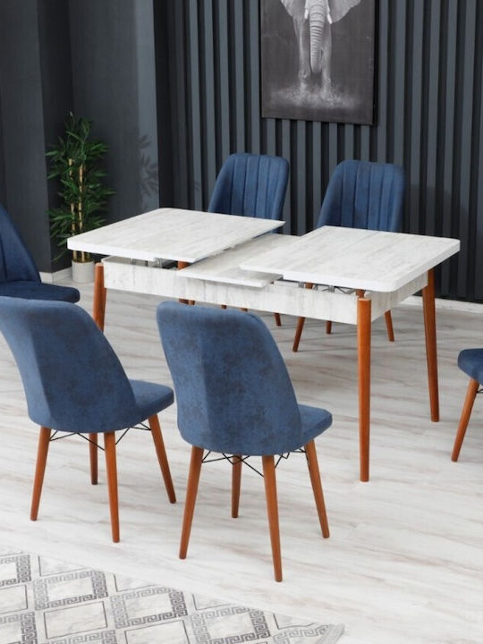 SteweHome Erweiterbares Esszimmermöbel-Set Weiß Blau Stühle