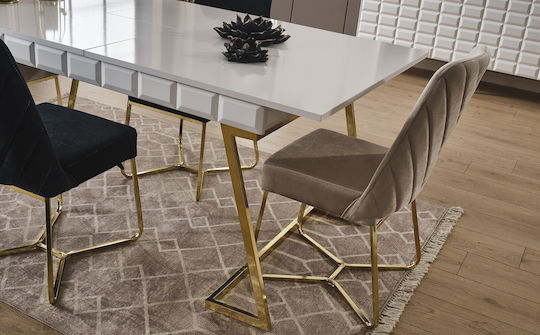 Weißes Erweiterbares Esszimmermöbel-Set Mdf 4 Stühle 160x90x78cm