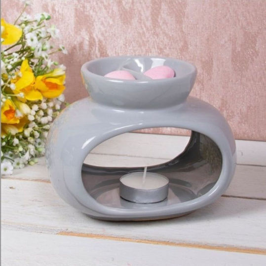 Διπλός Αρωματιστής Αιθέρια Έλαια & Wax Melt Οβάλ Γκρι 16cm