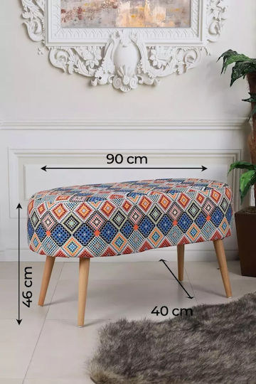 Multicolour Pattern Pouf Wooden Legs For Living Room Or Bedroom
