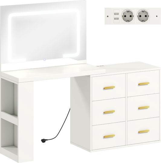 Floor-standing Bedroom Makeup Dressing Table Wooden White with Mirror 118x78x135cm