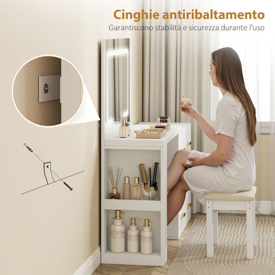 Floor-standing Bedroom Makeup Dressing Table Wooden White with Mirror 118x78x135cm