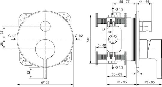 Ideal Standard Μίκτης Μπαταρίας Εντοιχισμού για Ντουζιέρα 2 Εξόδων