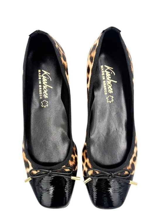 Anatomic Patent Leather Pointed Toe Brown Low Heels Animal Print