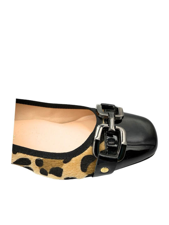 Anatomic Patent Leather Pointed Toe Brown Low Heels Animal Print