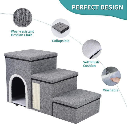 Căsuță Multifuncțională Pentru Pisici 3 Nivele Zola Pat Moale Panou De Scratching Din Sisal Jucărie Suspendată Pliabilă 76 X 42 X 33 Cm Gri
