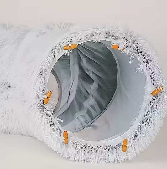 3 În 1 Pat Pentru Pisici Tunel De Joacă Zola Convertibil Pernă Detasabilă Minge Agățată Pluș Moale 26 X 85 Cm Gri