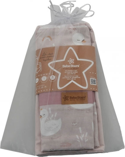 Bebe Stars Stars Set Baby Bettlaken Für Wiege Baumwolle Schwan Rosa 110x110cm 2Stück