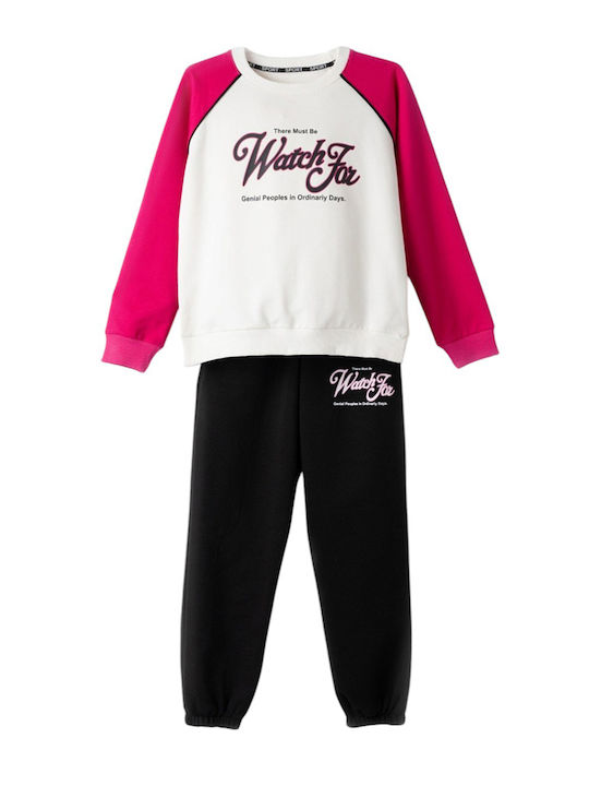 Kids Sweatpants Set White-fuchsia 2pcs