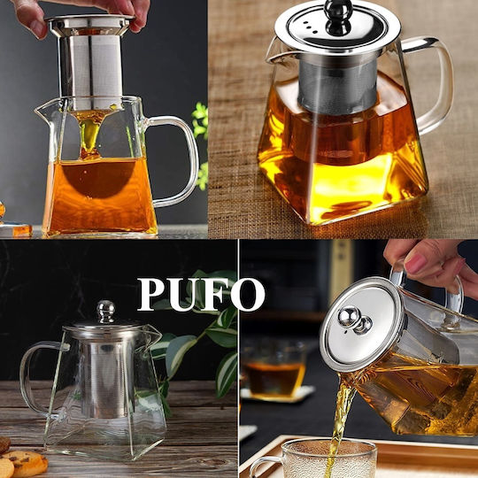 Ceainic cu Filtru Sticlă Transparent 900ml