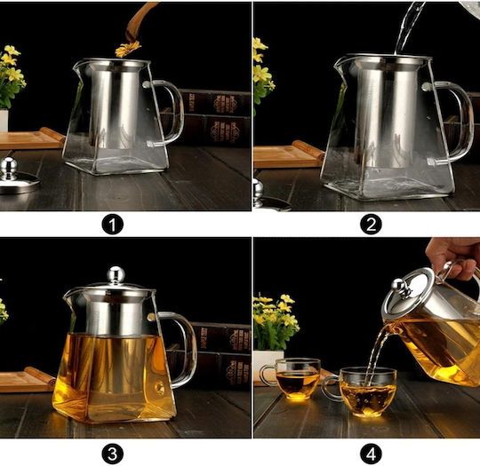 Ceainic cu Filtru Sticlă Transparent 900ml