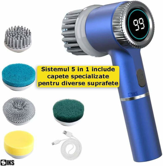 Siks Perie Electrică de Curățare Rotativă Multifuncțională 5 În 1 Afișaj Led 5 Capete Rotative 360° Diferite Pentru Diverse Suprafețe 3 Viteze Reglabile Încărcare Usb Portabilă
