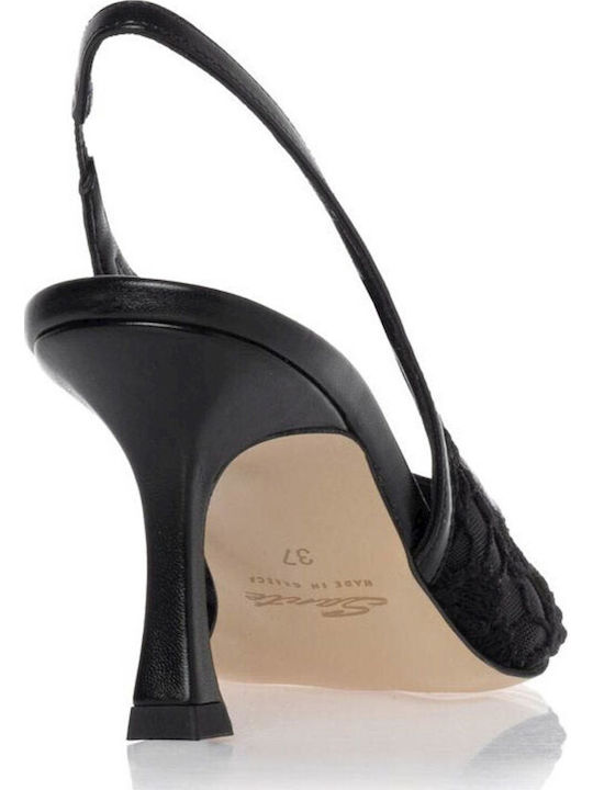 Leder Pumps mit Riemchen & mittelhoher Absatz Schwarz