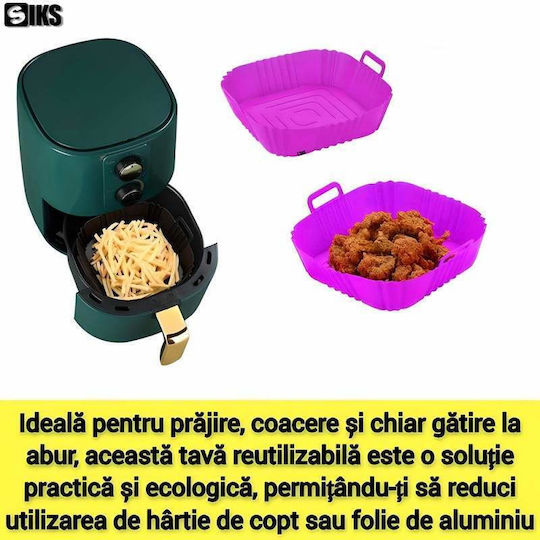 Tavă Protectoare din Silicon Siks pentru Air Fryer Universală Prăjire Coacere Reutilizabilă Pătrată Mov