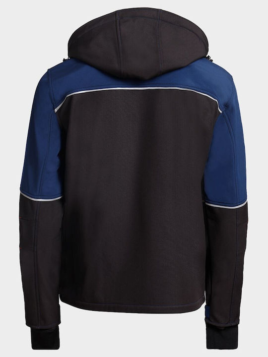 Stenso Work Jacket Reflective Softshell with Fleece Lining and Detachable Hood Black