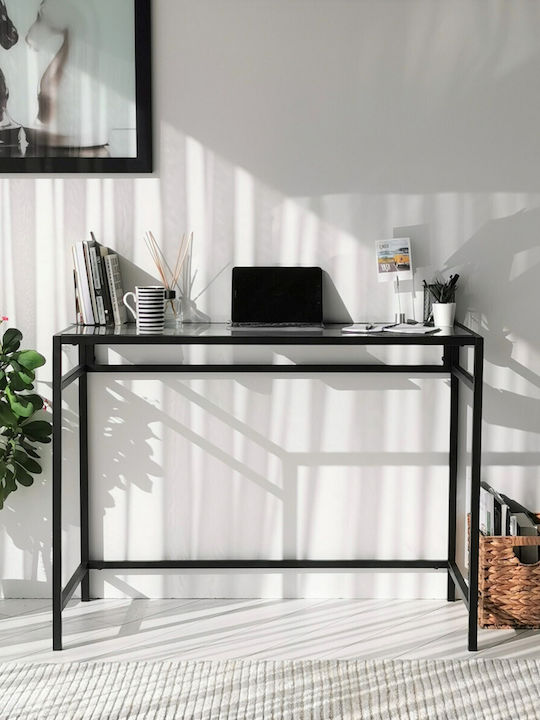 Γραφείο Network Calisma Masasi Γυάλινο Black με Μεταλλικά Πόδια 100x45x75εκ.