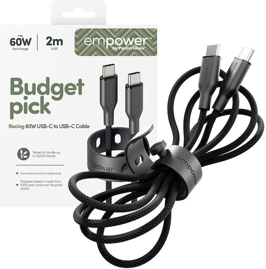 Empower by PanzerGlass USB 2.0 Кабел USB-C Мъжки - USB-C 60W Захранване PD Черен 2м EM94057