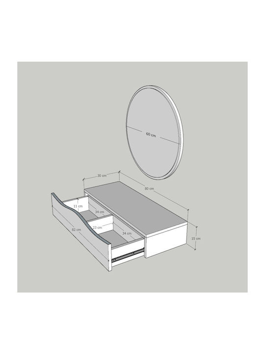 Wandmontierte Schminktisch Schlafzimmer Princesse Holz Eiche mit Spiegel 82x30x15cm