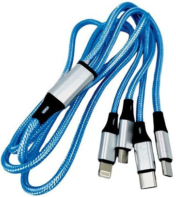 Regular Cablu USB la Lightning / Type-C / micro USB cu mai multe porturi Albastru 1m (ΤΖ2208)