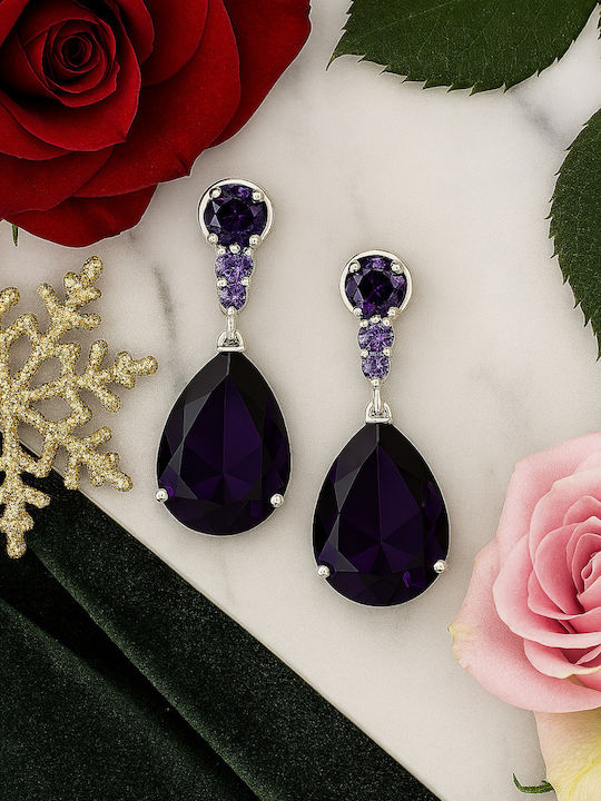 By Queen Σκουλαρίκια S925 Teardrop Amethyst