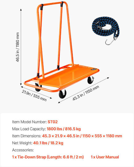 Vevor Transport Trolley for Weight Load up to 816kg Orange