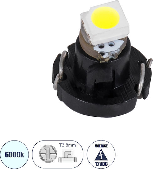 GloboStar Lamps Car T3 LED 6000K Cold White 12V 0.2W 1pcs