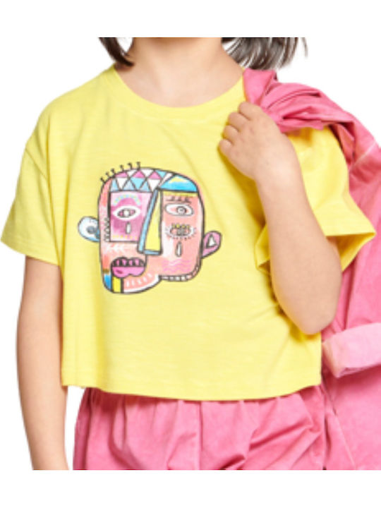 Kinder-Crop-Top Kurzarm Yellow