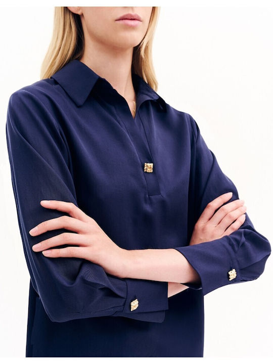 Women's Blouse with V Neckline Blue