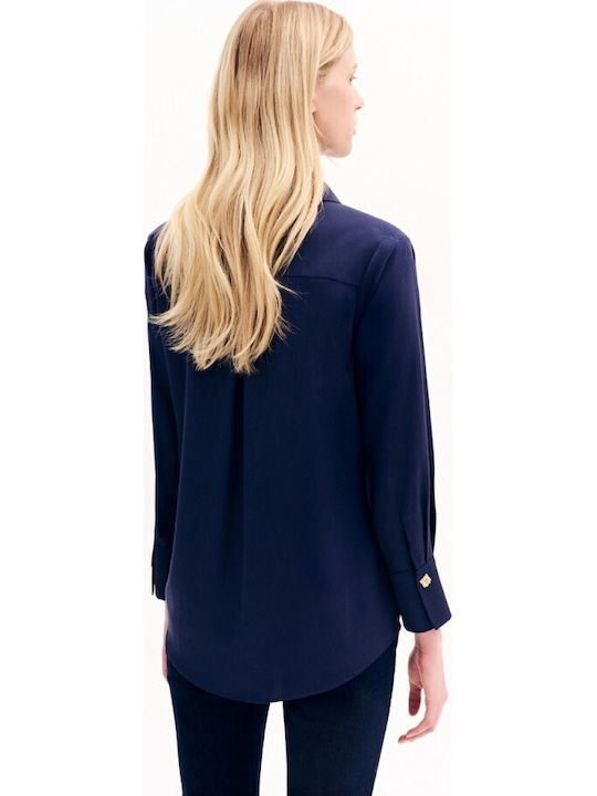Women's Blouse with V Neckline Blue