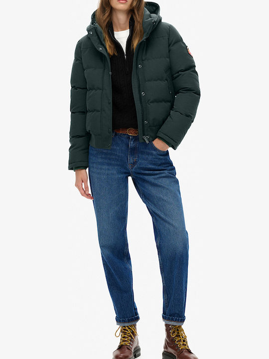 D2 Ovin Women's Puffer Jacket for Winter with Hood Green