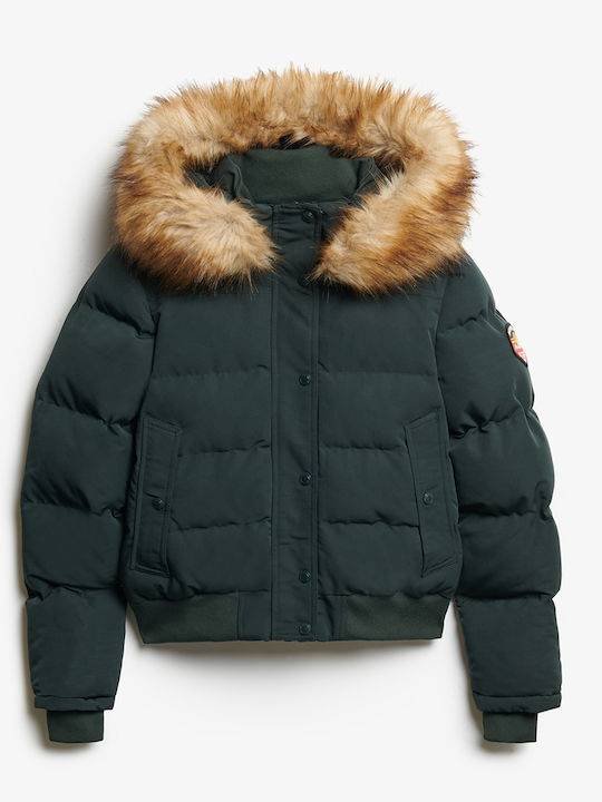 D2 Ovin Women's Puffer Jacket for Winter with Hood Green