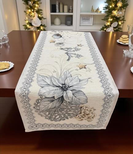Linea Home Коледно Покривка за маса Тичър Сребрист Д140xШ45см.