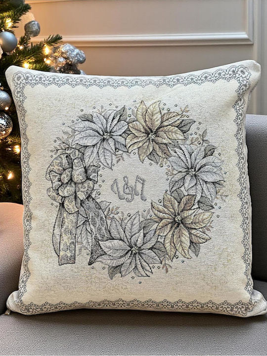 Linea Home Χριστουγεννιάτικη Διακοσμητική Μαξιλαροθήκη Τετράγωνη Μπεζ 45x45εκ.