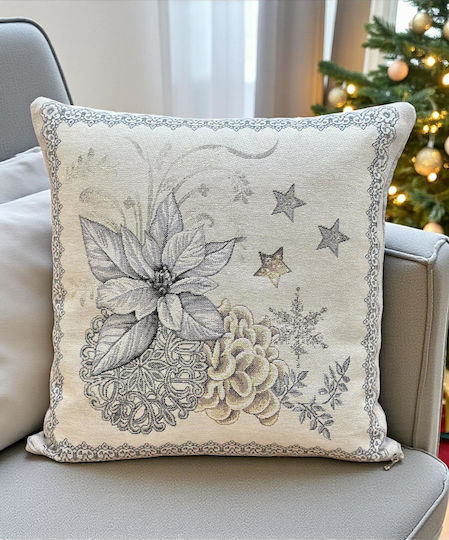 Linea Home Weihnachtsdekorativer Kissenbezug Quadratisch Beige 45x45cm