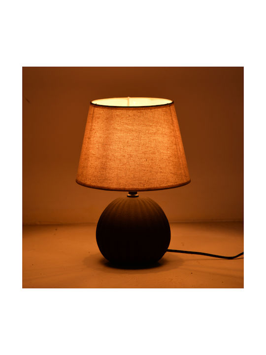 Pakketo Ceramic Table Lamp for Socket E14 with Beige Shade and Black Base