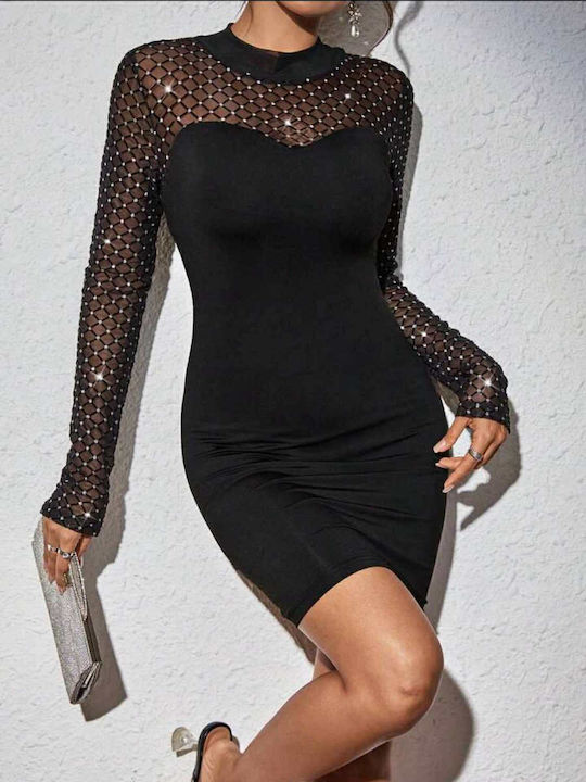 Evening Dress with Mesh Black