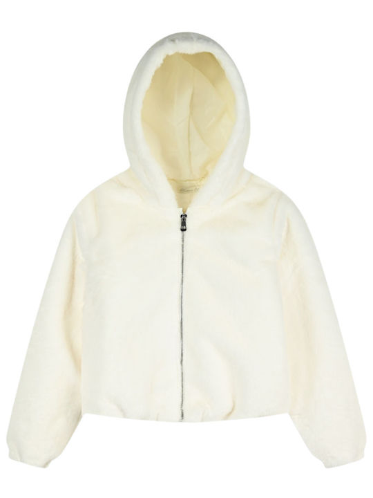 Kids Fur Short with Hood Ecru