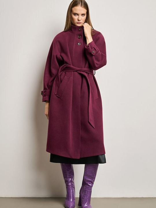 Дамско Бордо Палто Oversized