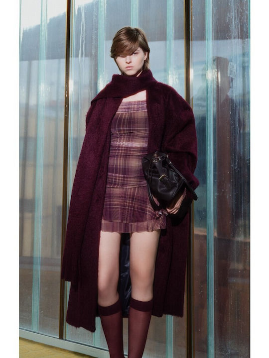 Γυναικείο Bordeaux Παλτό Oversized με Κουμπιά