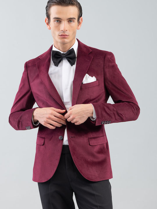Men's Winter Suit Jacket Slim Fit Burgundy