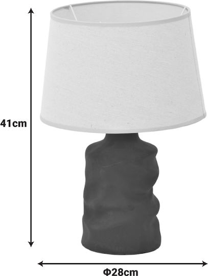 Inart Keramik Tischlampe für Fassung E27 mit Gray Schirm und Basis