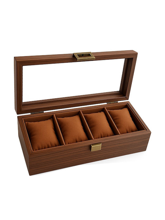 Elegant Wooden Box Storing Organizing 4 Watches Pufo Noble Model Brown Elegant Wooden Box Storing Organizing 4 Watches Pufo Noble Model Brown
